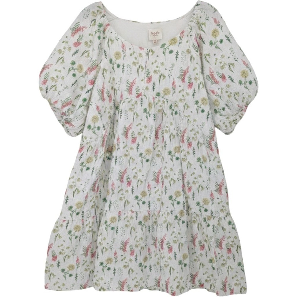 Hayden Dress Women 1XL White Floral Puff Sleeve Tiered Babydoll Garden Whimsical